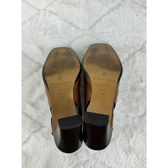 Etienne Aigner "Ellie" All Leather Slingback 3" Heel in Brown Size 7.5M - Picture 6 of 11